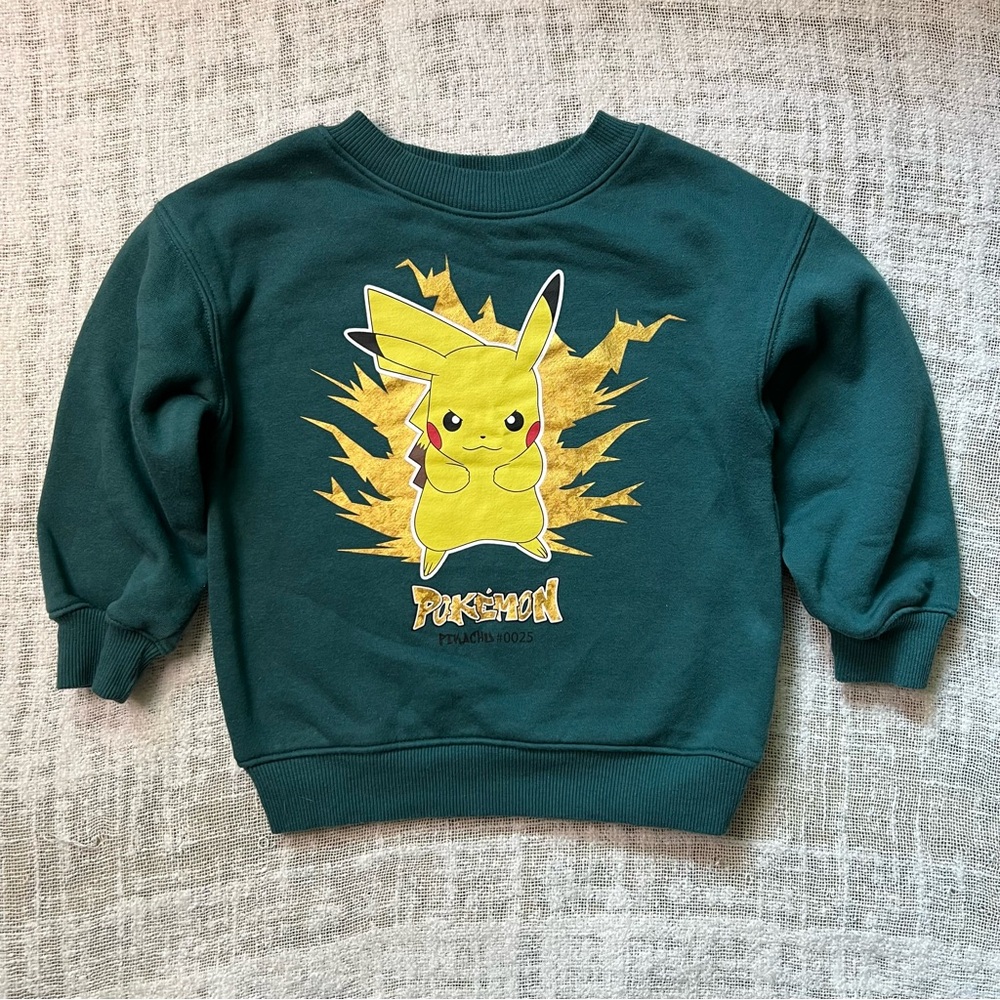 H&M Pokémon Pikachu Sweatshirt Green Kids Size 3/4T